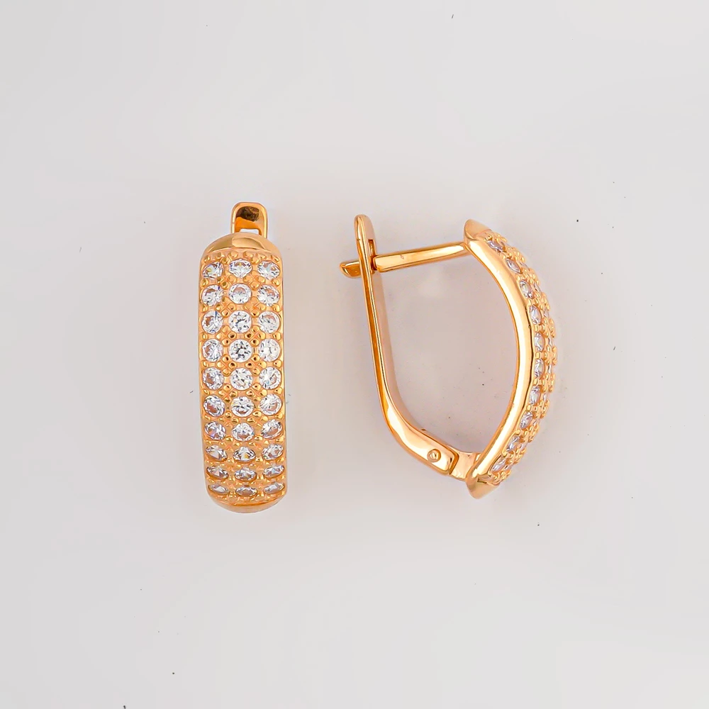 Серьги с фианитом из красного золота 585 пробы