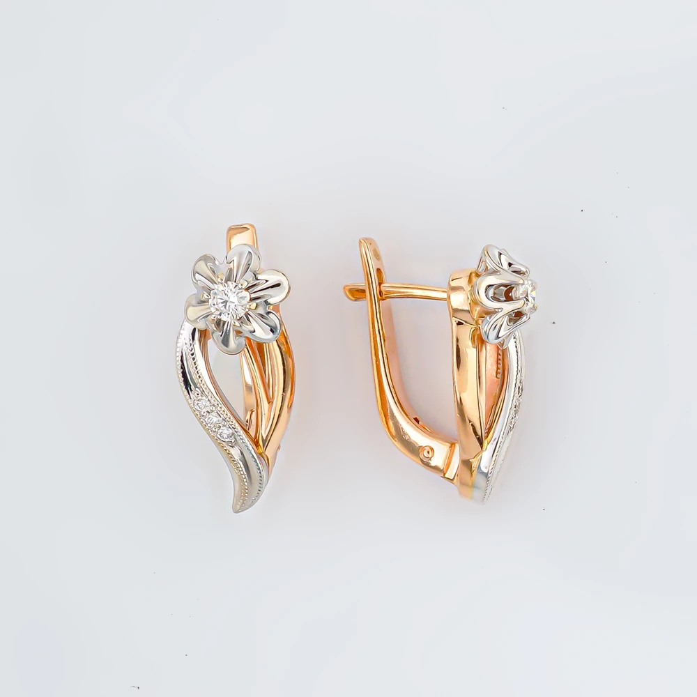 Серьги с бриллиантом из красного золота 585 пробы