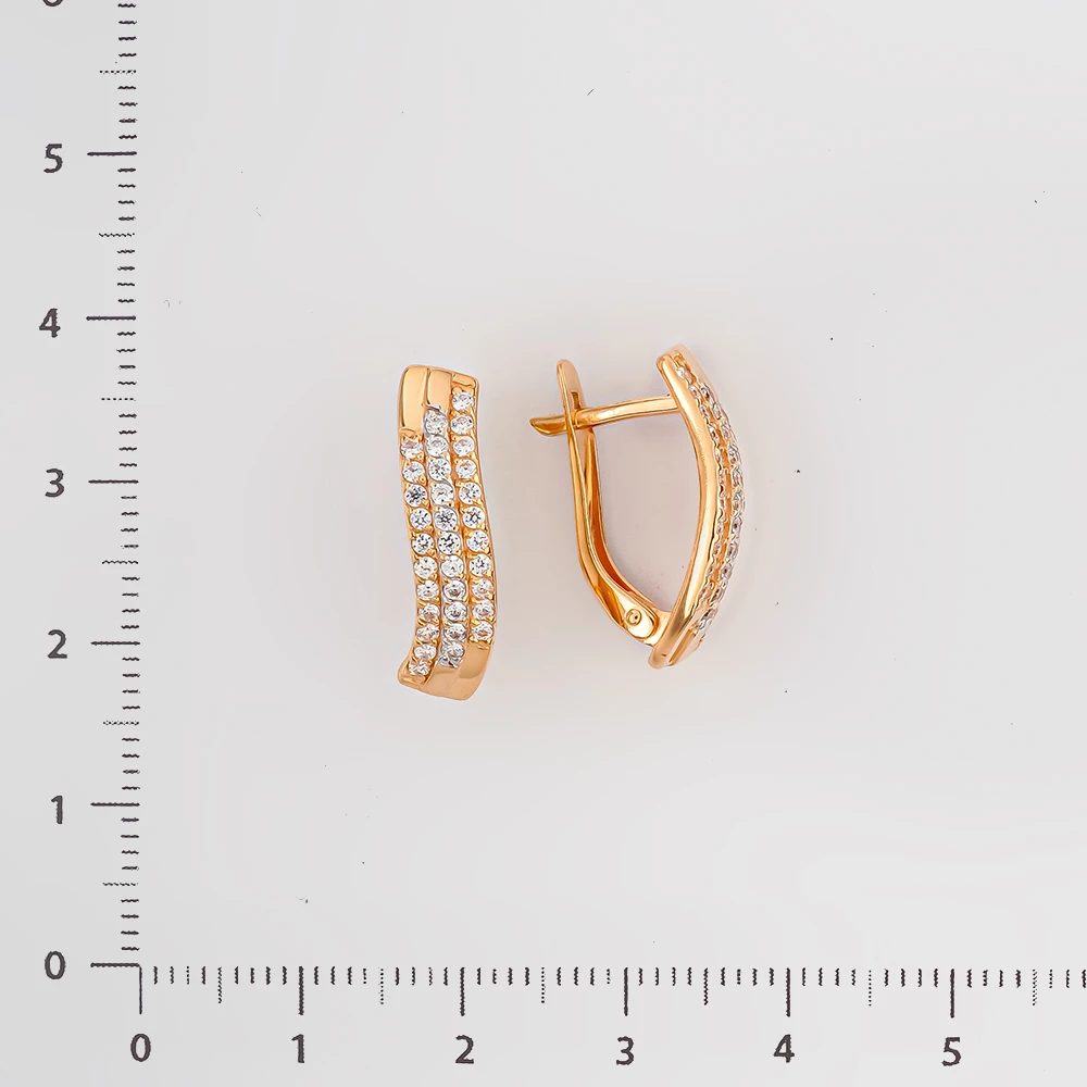 Серьги с фианитом из красного золота 585 пробы