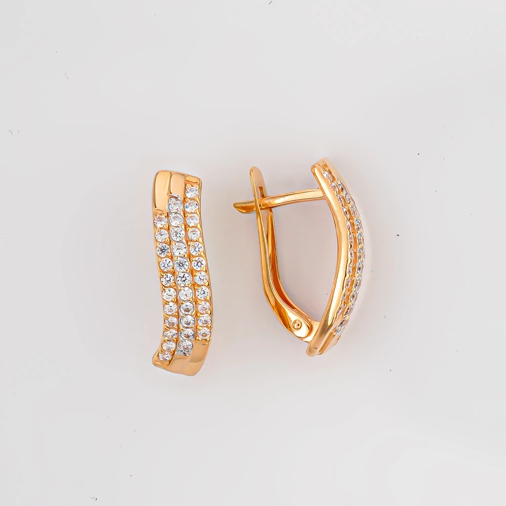 Серьги с фианитом из красного золота 585 пробы