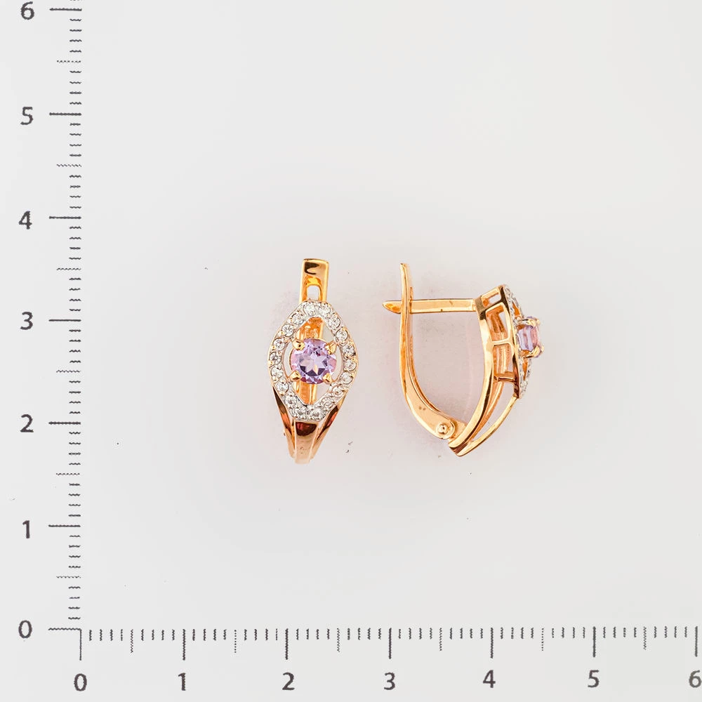 Серьги с аметистом из красного золота 585 пробы