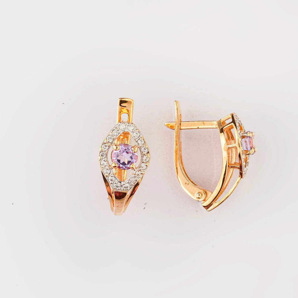 Серьги с аметистом из красного золота 585 пробы