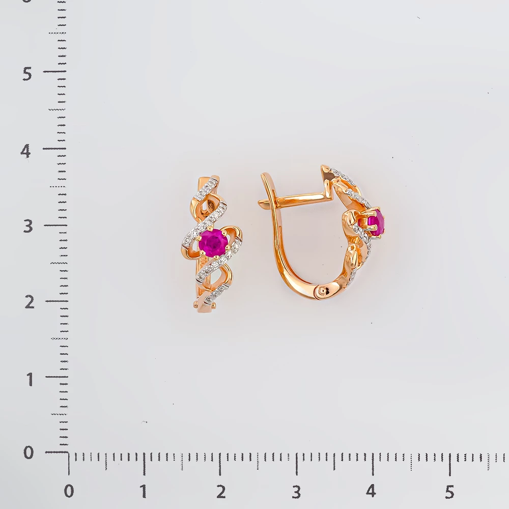 Серьги с рубином из красного золота 585 пробы