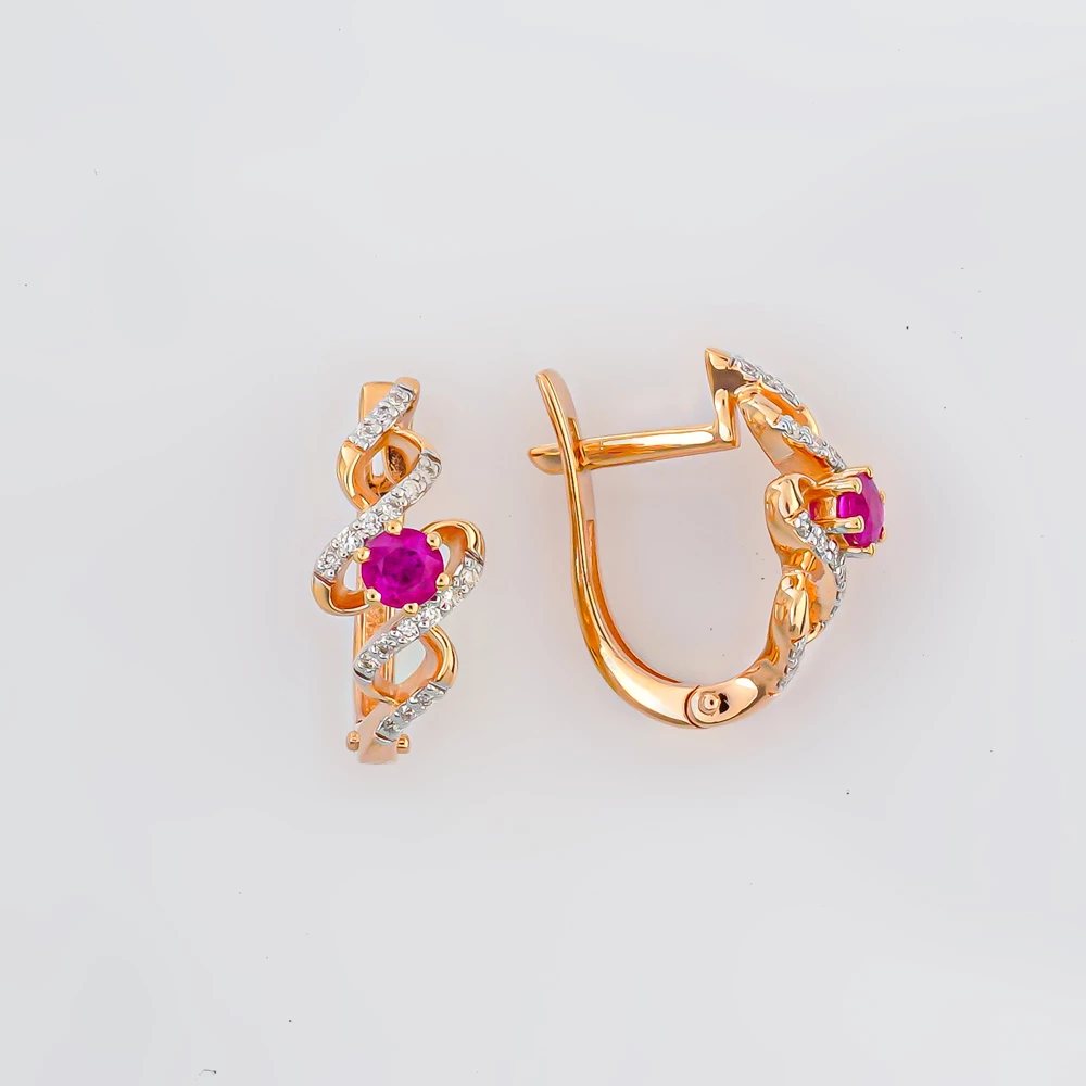 Серьги с рубином из красного золота 585 пробы