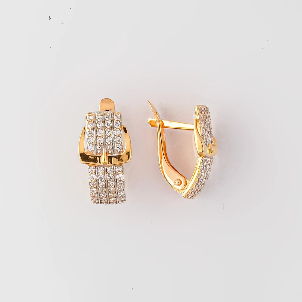 Серьги с фианитом из красного золота 585 пробы