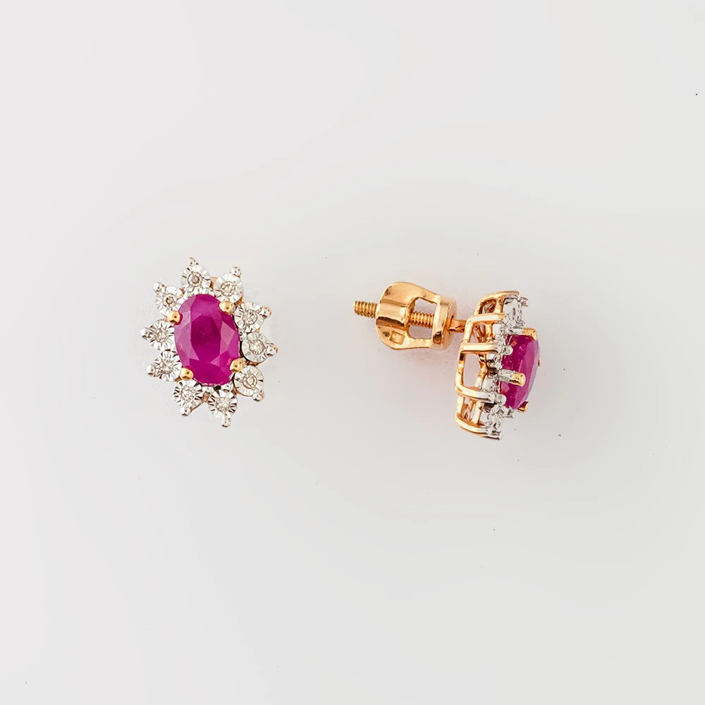 Серьги с рубином из красного золота 585 пробы