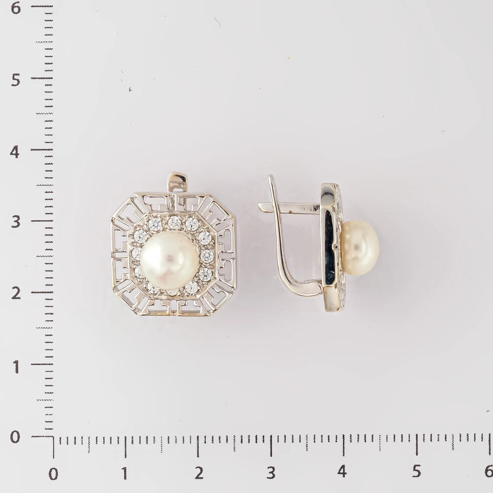 Серьги с культивированным жемчугом из белого золота 585 пробы