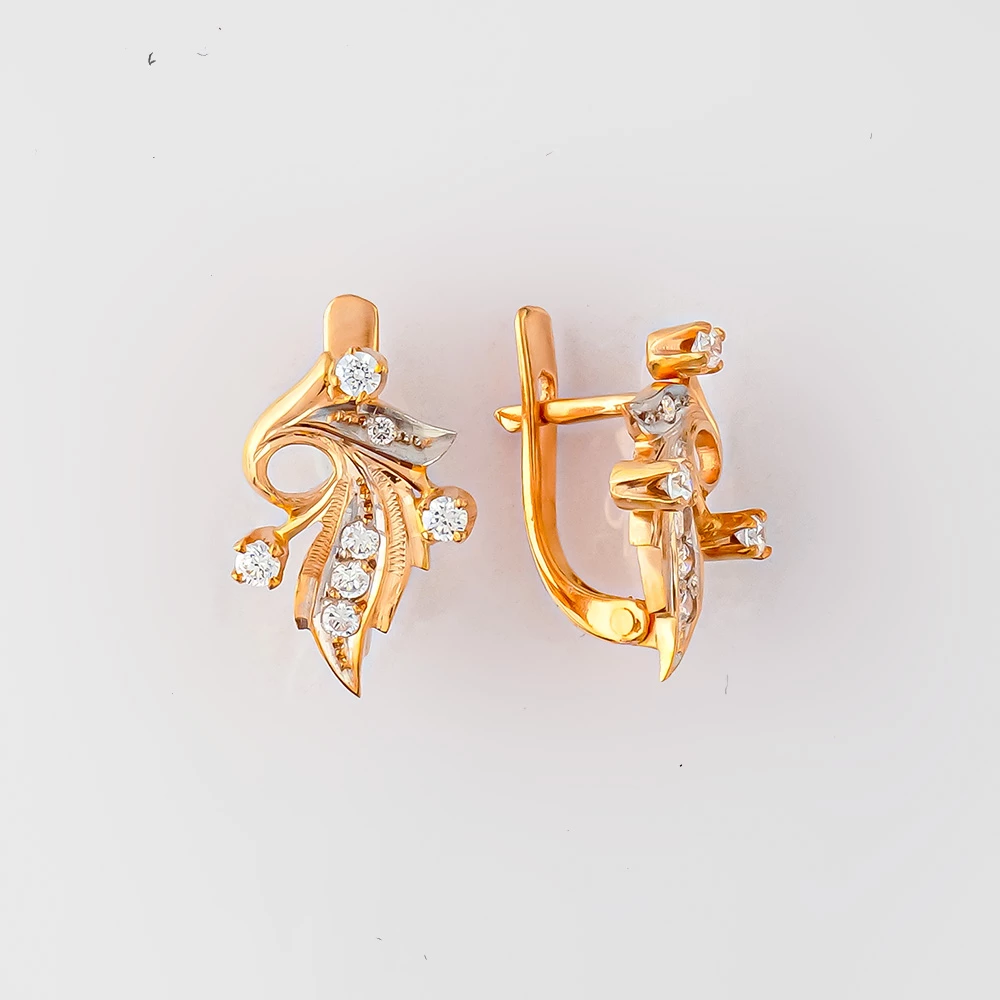 Серьги с фианитом из красного золота 585 пробы