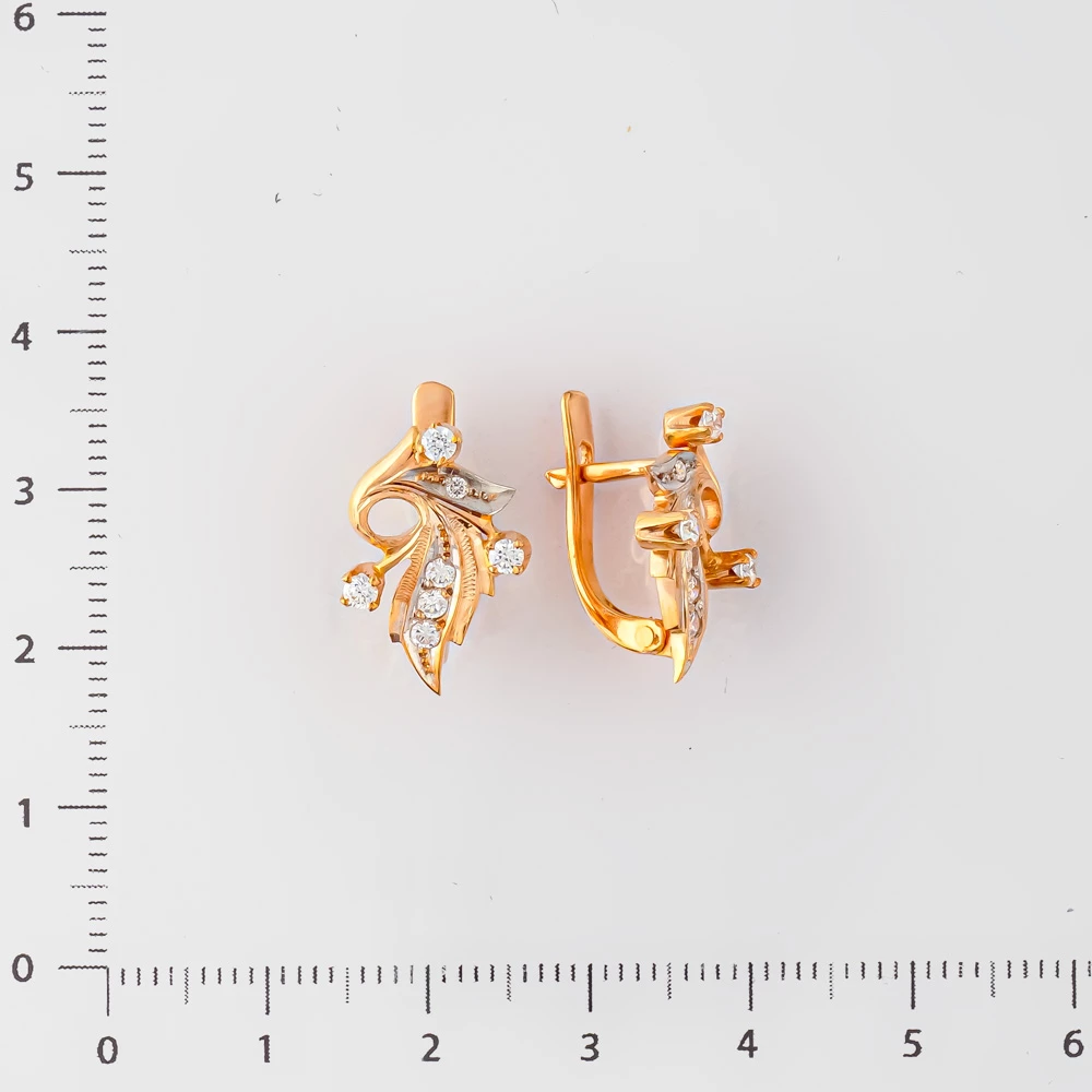 Серьги с фианитом из красного золота 585 пробы