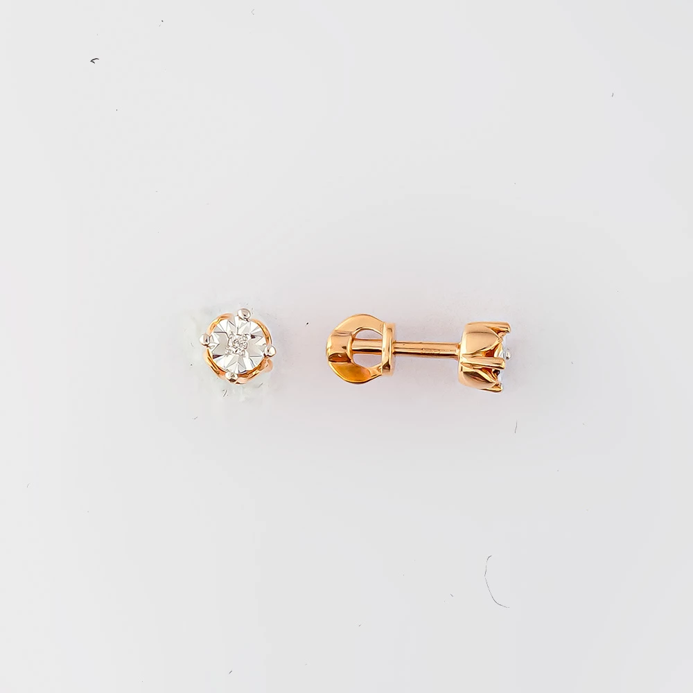 Серьги с бриллиантом из красного золота 585 пробы