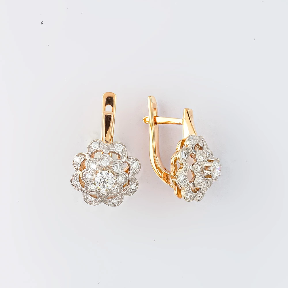 Серьги с бриллиантом из красного золота 585 пробы