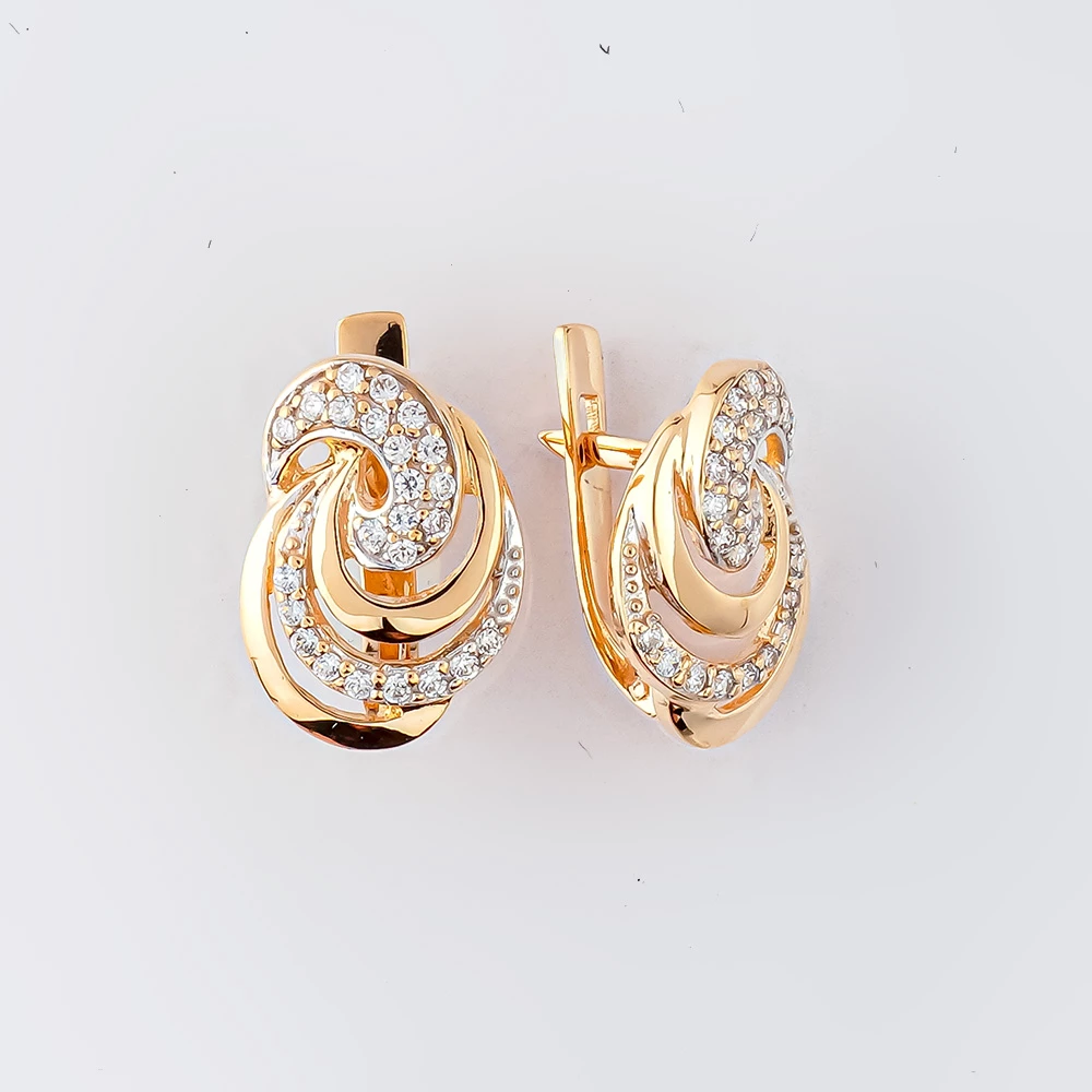 Серьги с фианитом из красного золота 585 пробы