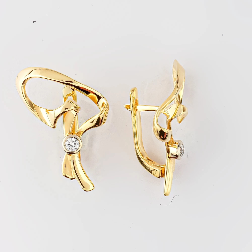 Серьги с бриллиантом из желтого золота 585 пробы