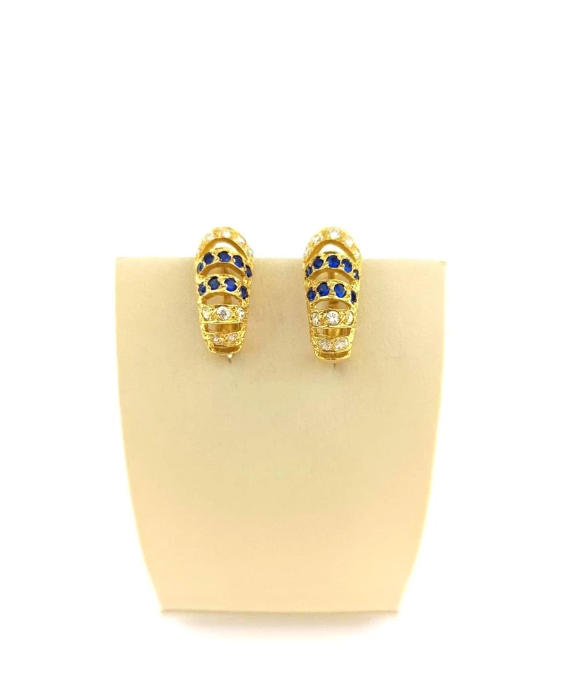 Серьги с сапфиром синтетическим из желтого золота 585 пробы