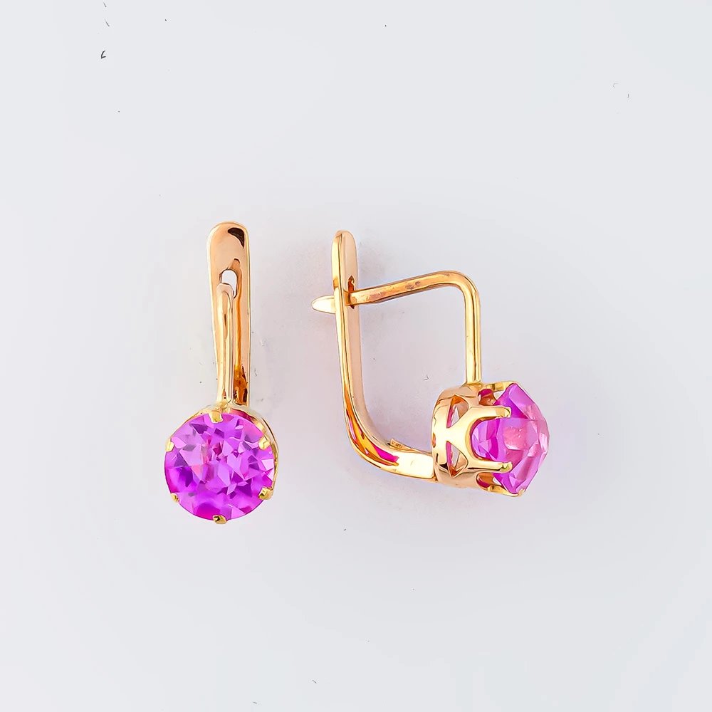 Серьги с фианитом из красного золота 583 пробы