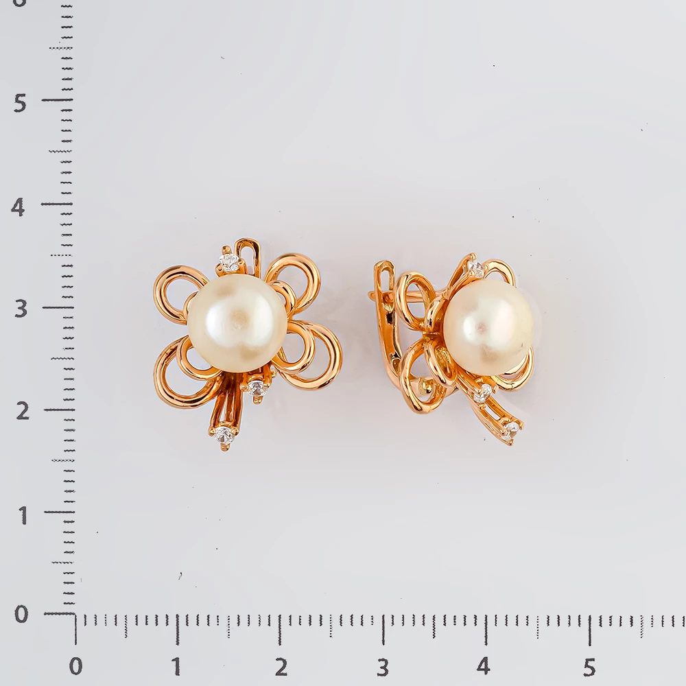 Серьги с культивированным жемчугом из красного золота 585 пробы