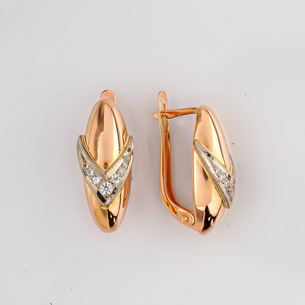 Серьги с фианитом из красного золота 585 пробы