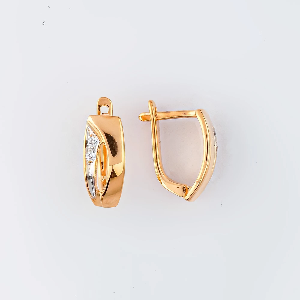 Серьги с фианитом из красного золота 585 пробы