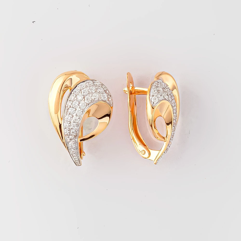 Серьги с фианитом из красного золота 585 пробы