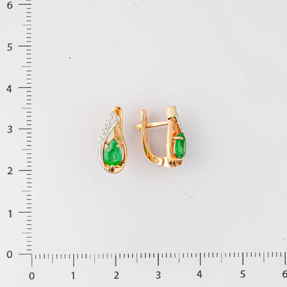 Серьги с изумрудом из красного золота 585 пробы