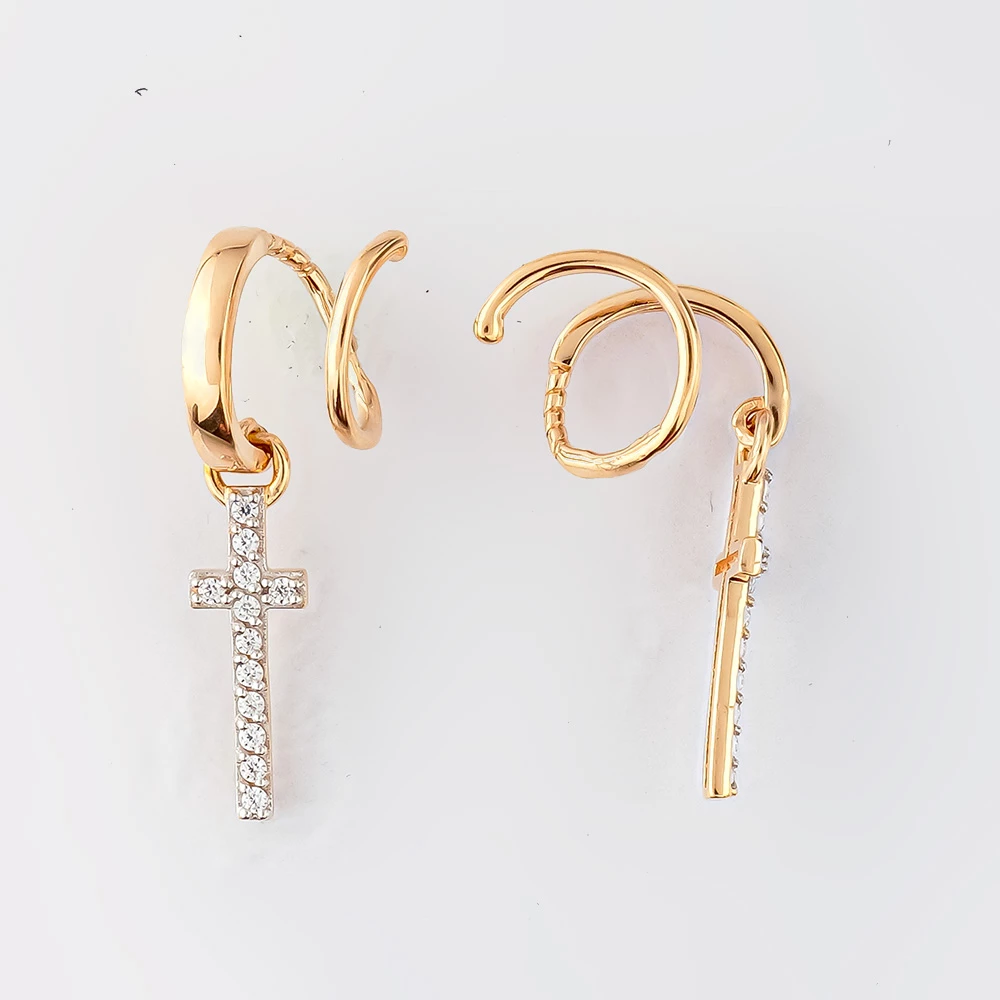 Серьги с фианитом из красного золота 585 пробы