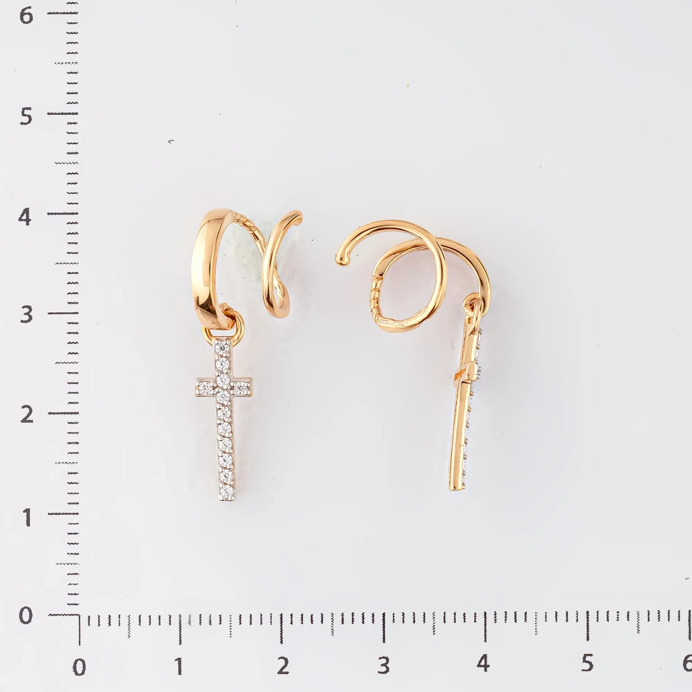 Серьги с фианитом из красного золота 585 пробы