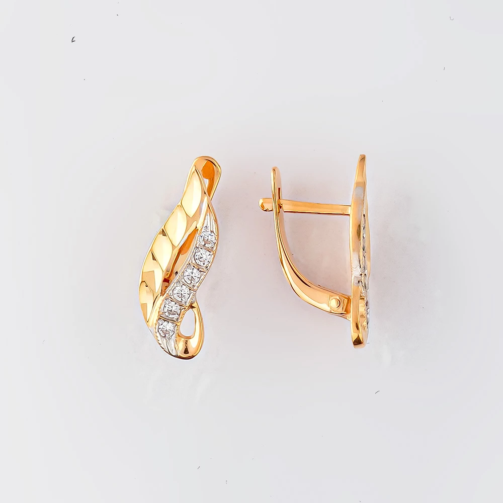 Серьги с фианитом из красного золота 585 пробы