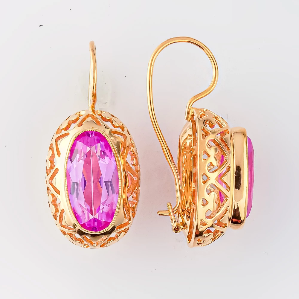 Серьги с фианитом из красного золота 583 пробы