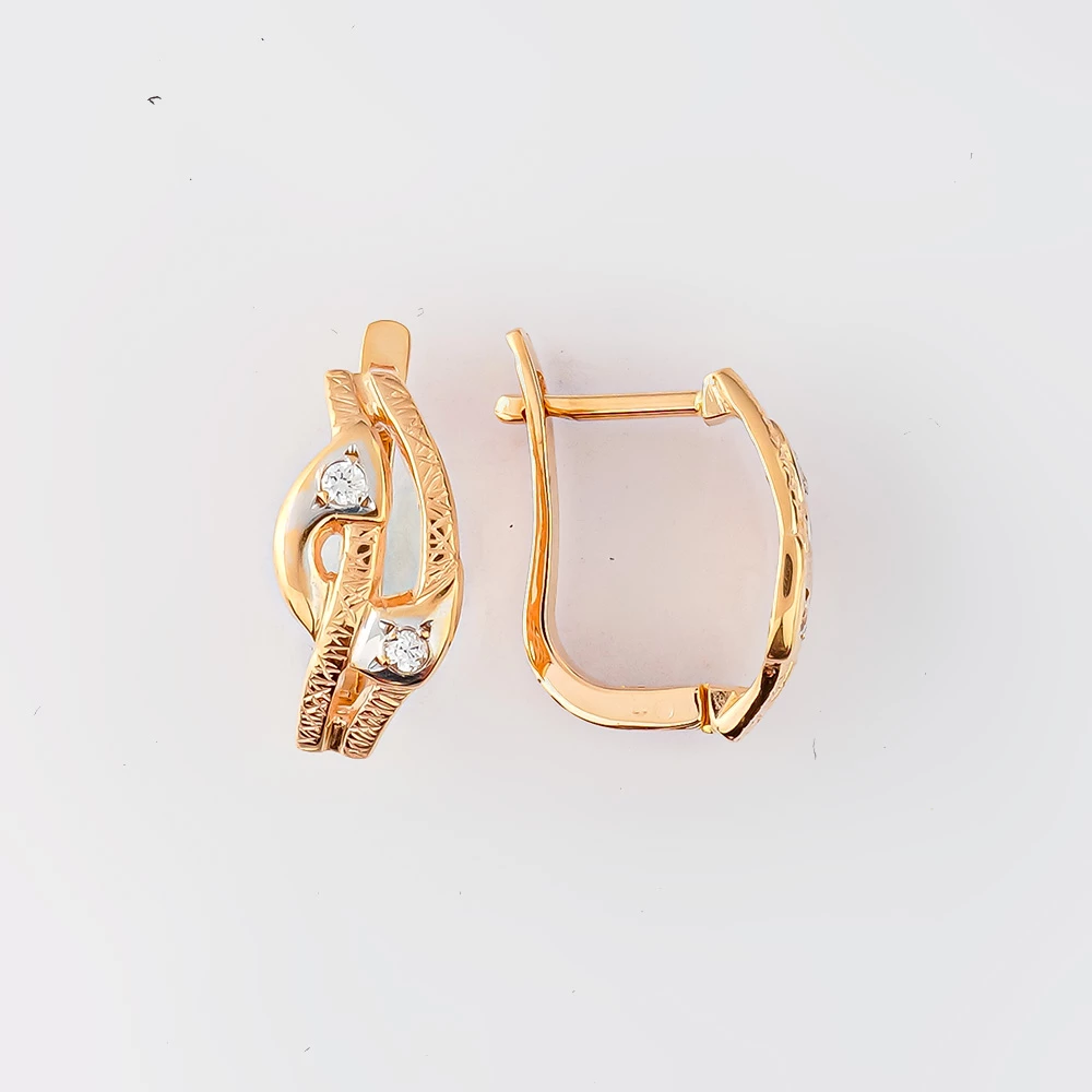 Серьги с фианитом из красного золота 585 пробы