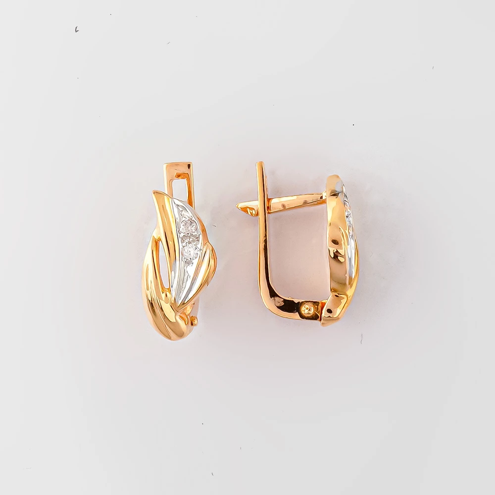 Серьги с фианитом из желтого золота 585 пробы