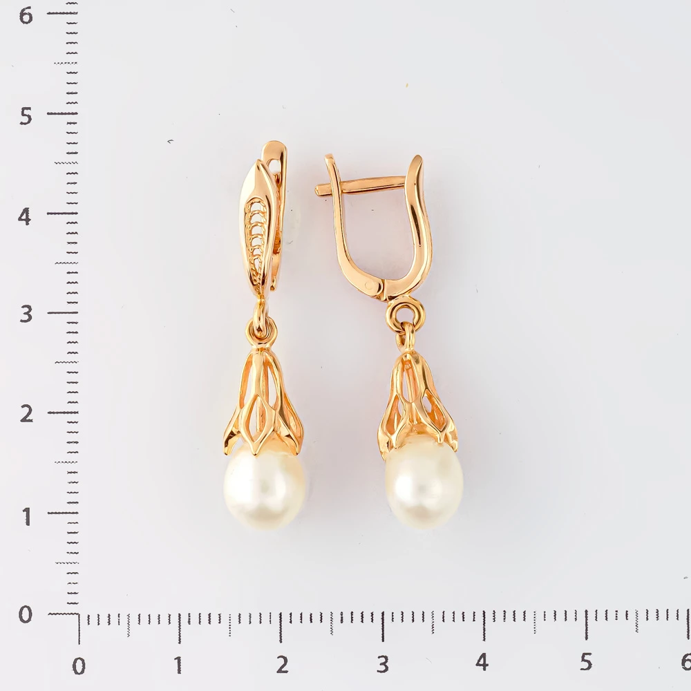 Серьги с культивированным жемчугом из красного золота 585 пробы