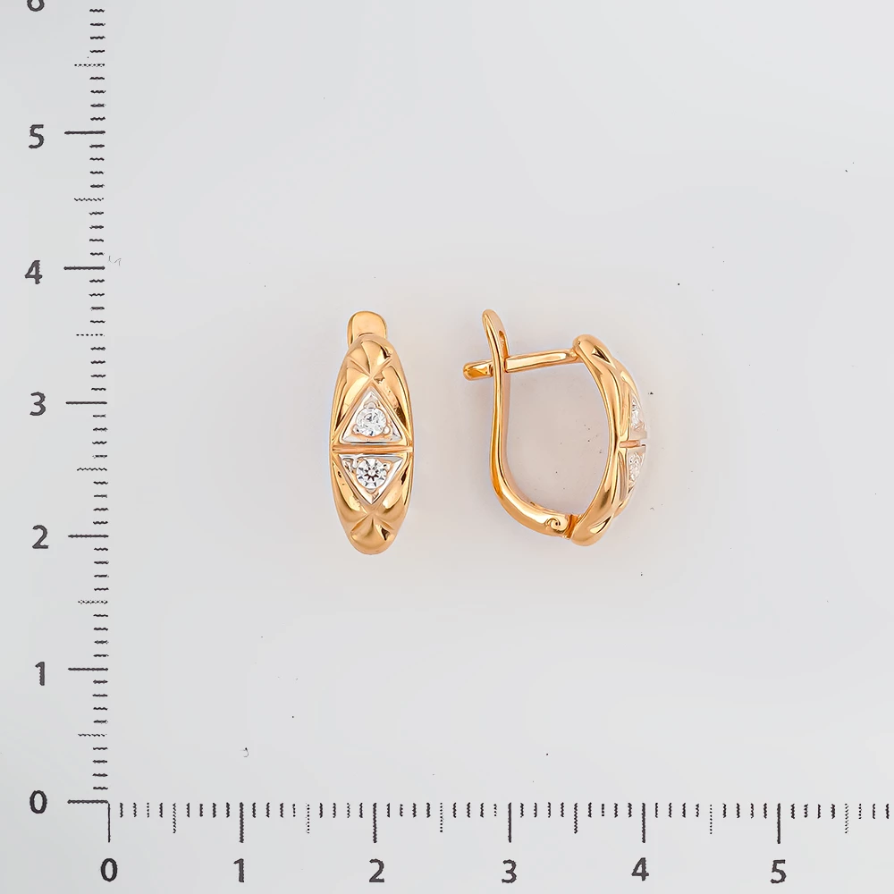 Серьги с фианитом из красного золота 585 пробы