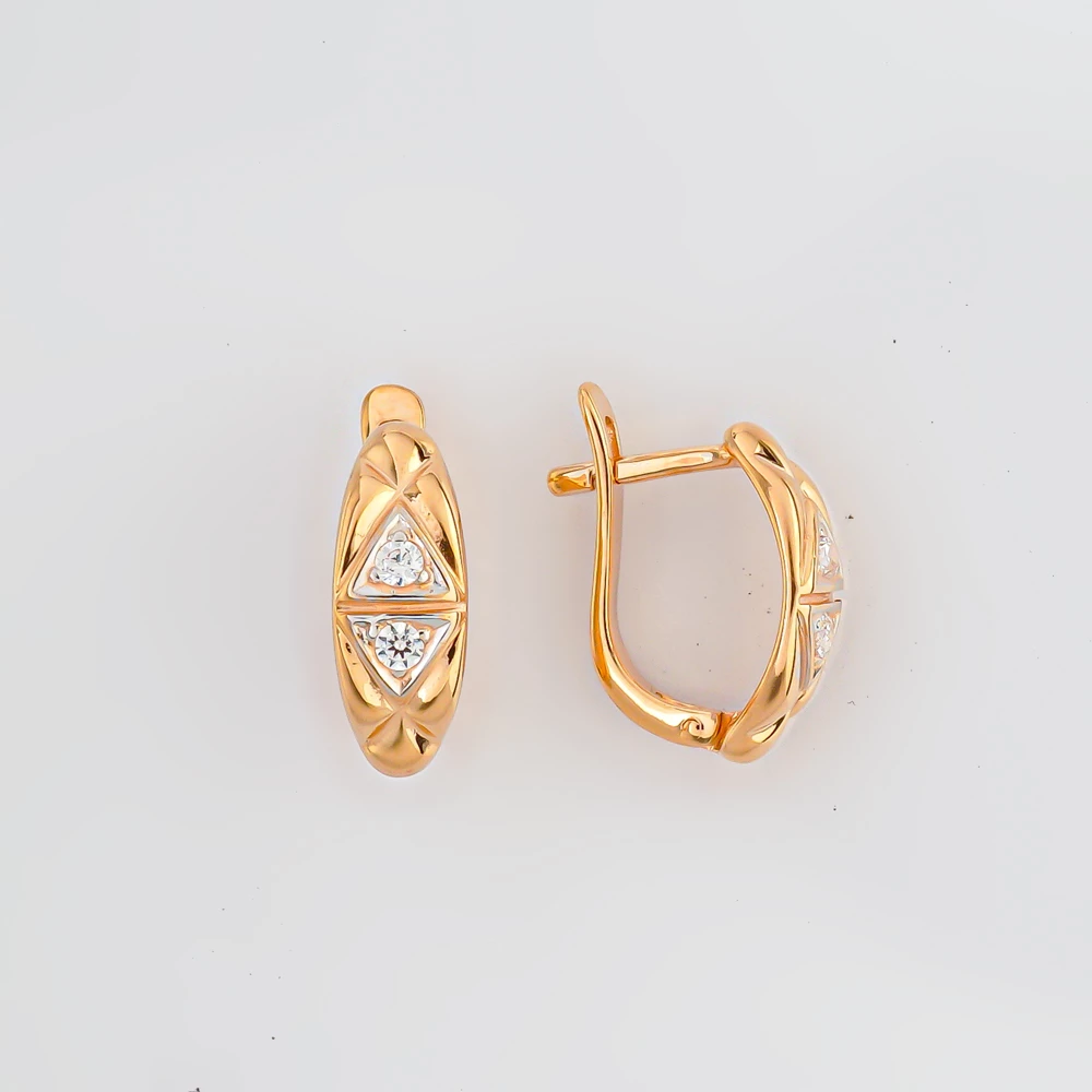 Серьги с фианитом из красного золота 585 пробы