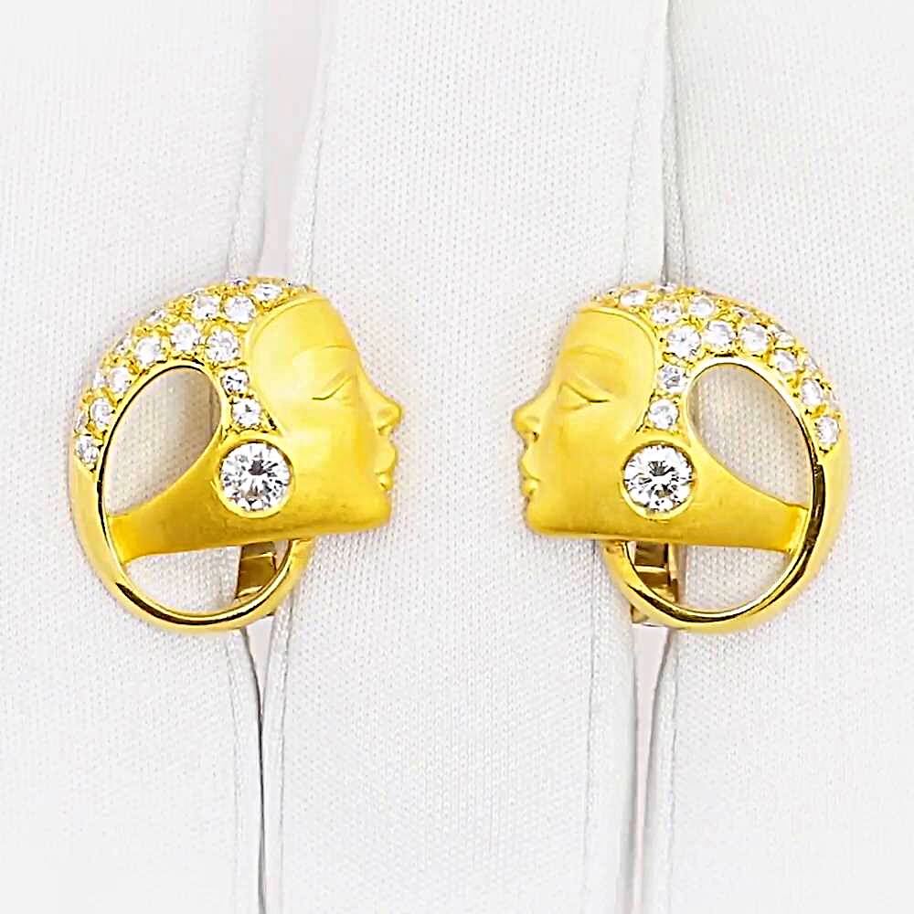 Серьги с бриллиантом из желтого золота 750 пробы