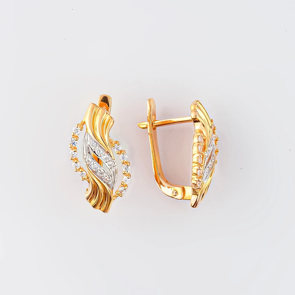 Серьги с фианитом из красного золота 585 пробы