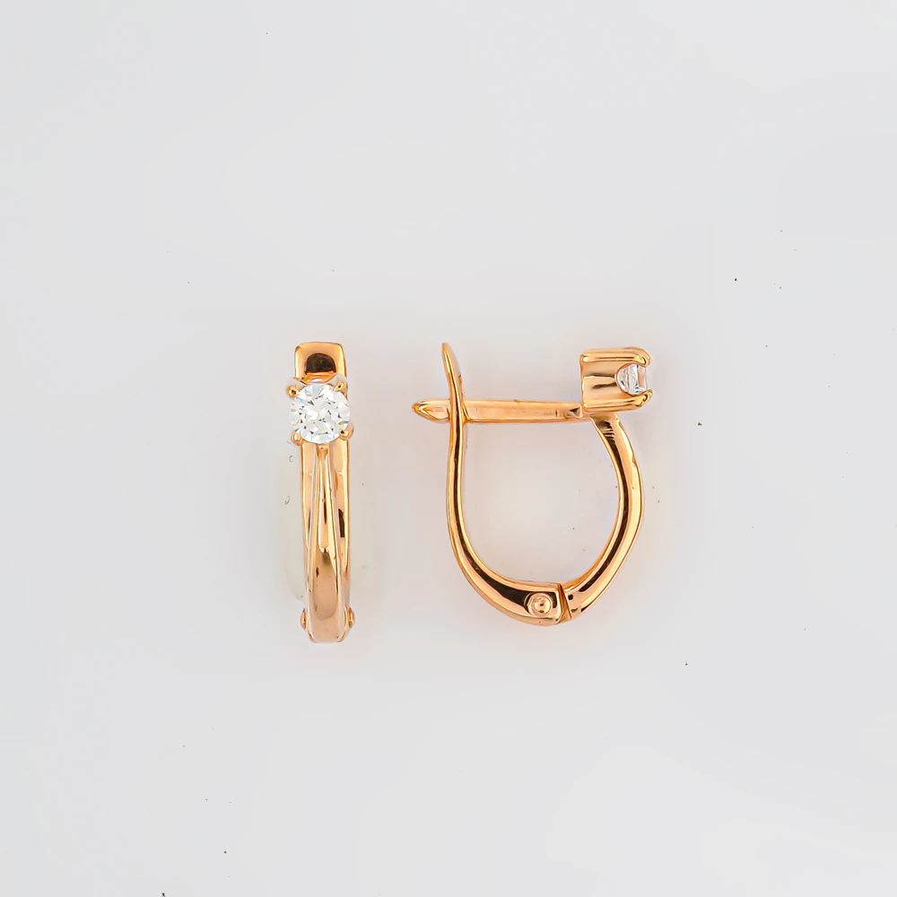 Серьги с фианитом из красного золота 585 пробы