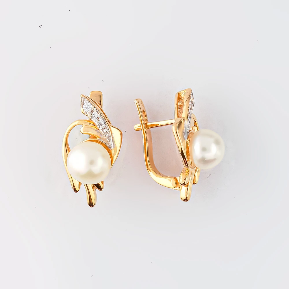 Серьги с культивированным жемчугом из красного золота 585 пробы