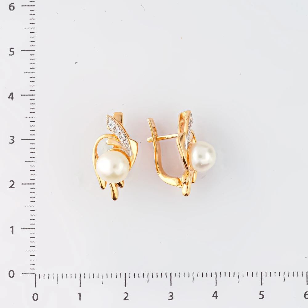 Серьги с культивированным жемчугом из красного золота 585 пробы