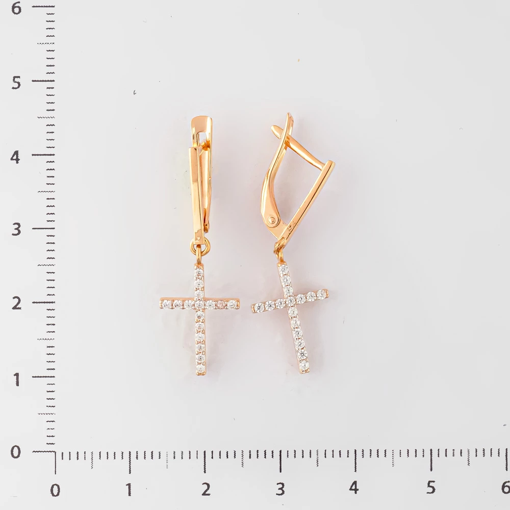 Серьги с фианитом из красного золота 585 пробы