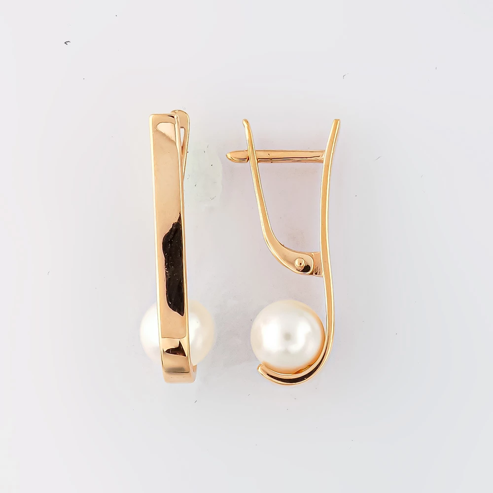 Серьги с культивированным жемчугом из красного золота 585 пробы