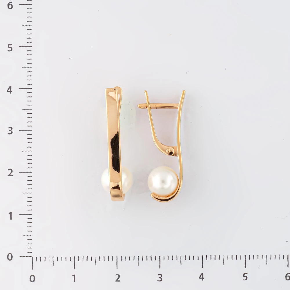 Серьги с культивированным жемчугом из красного золота 585 пробы