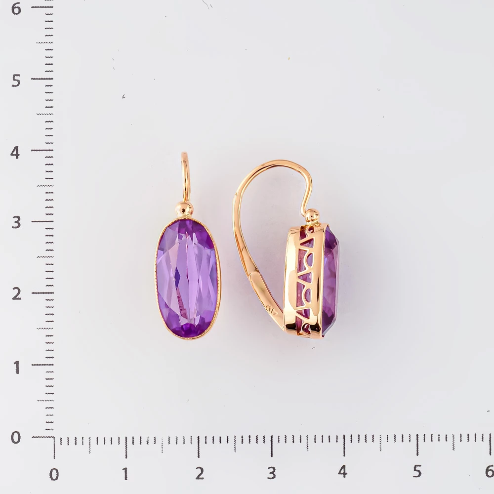 Серьги с фианитом из красного золота 583 пробы