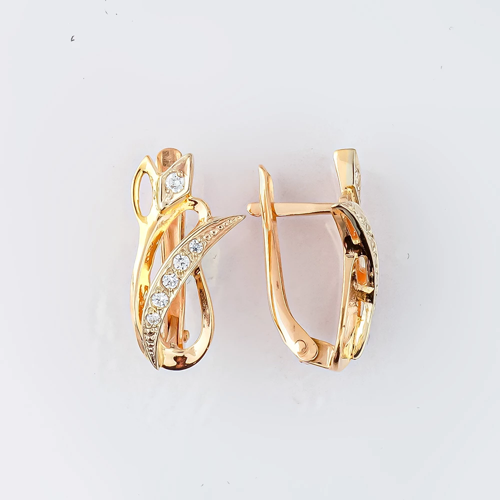 Серьги с фианитом из красного золота 585 пробы