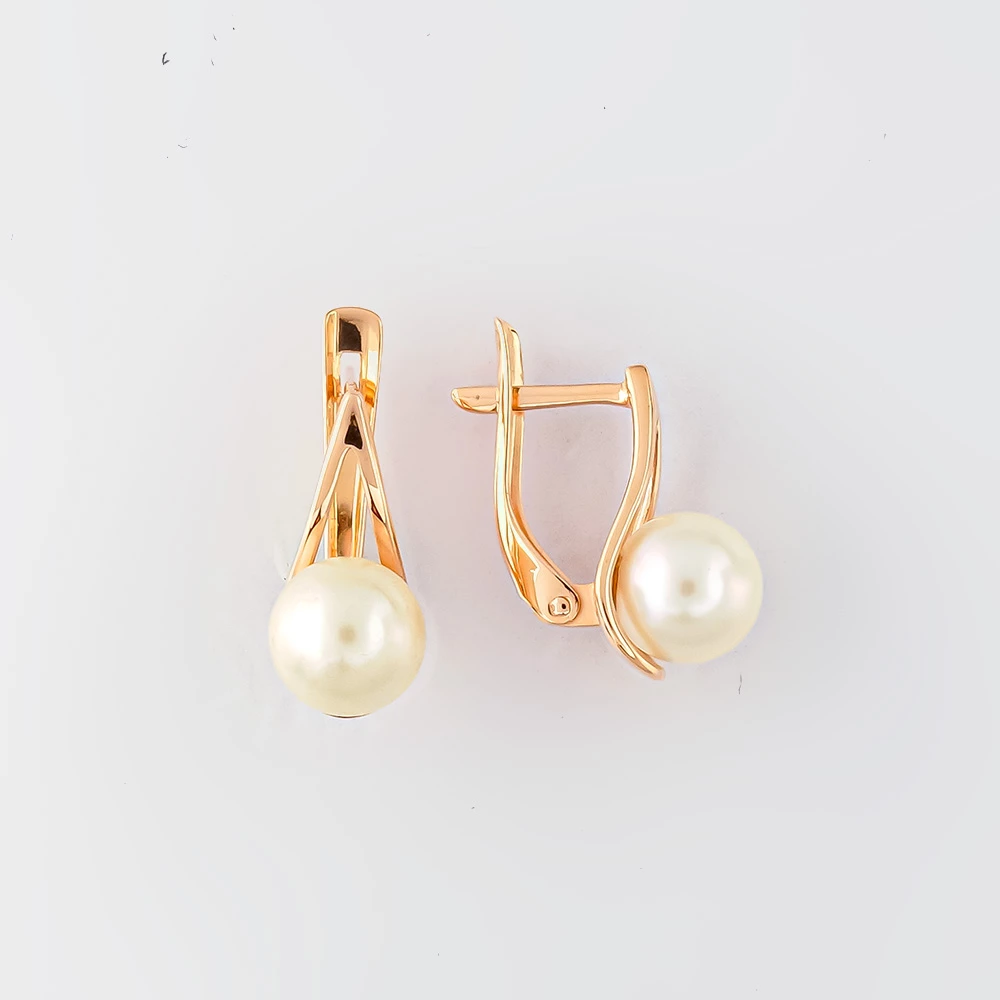 Серьги с культивированным жемчугом из красного золота 585 пробы