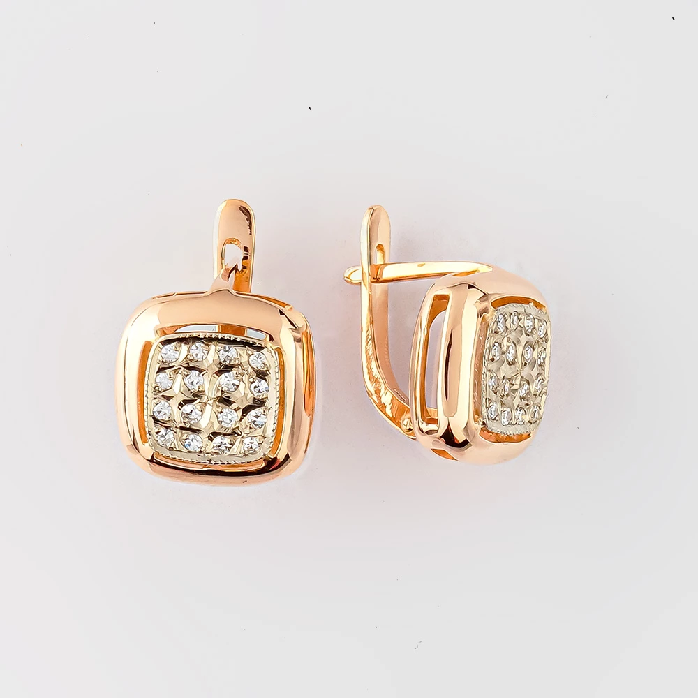 Серьги с бриллиантом из красного золота 585 пробы