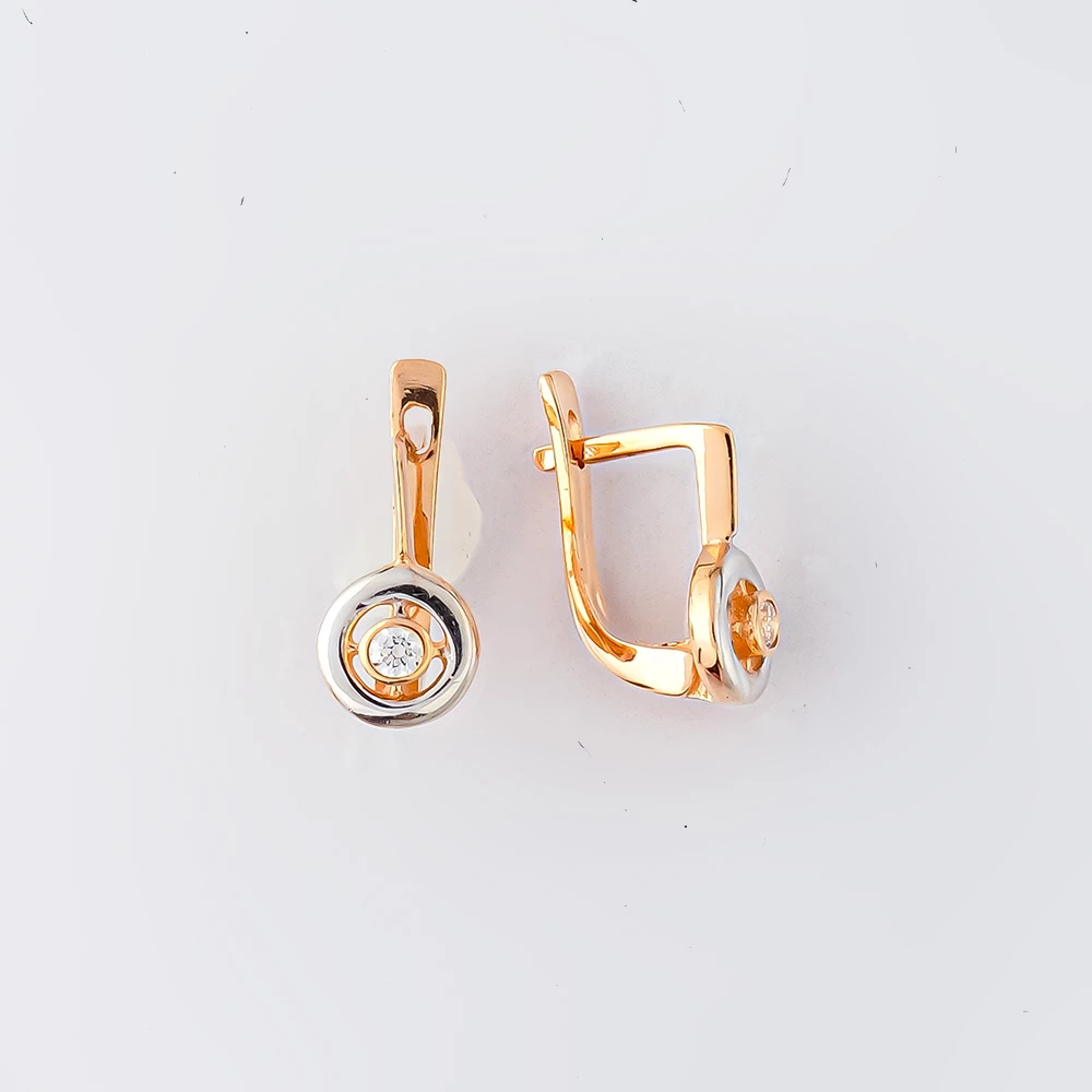 Серьги с фианитом из красного золота 585 пробы