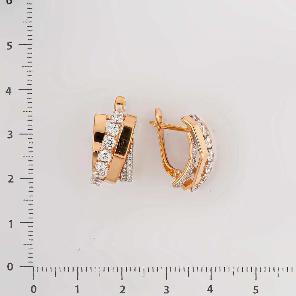 Серьги с фианитом из красного золота 585 пробы