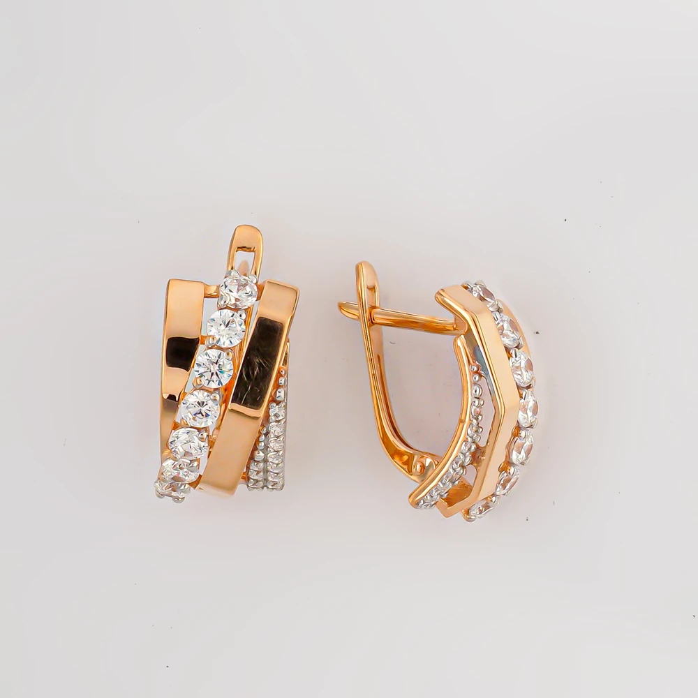 Серьги с фианитом из красного золота 585 пробы