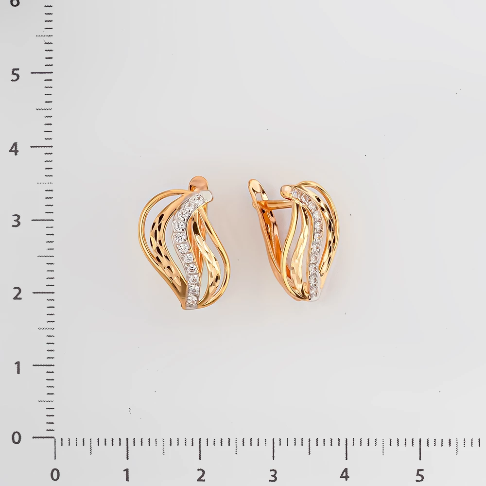 Серьги с фианитом из красного золота 585 пробы