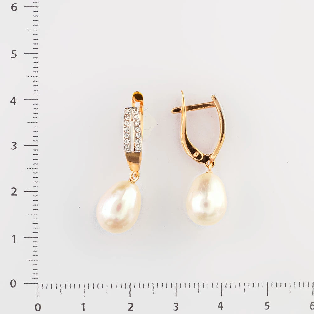 Серьги с культивированным жемчугом из красного золота 585 пробы